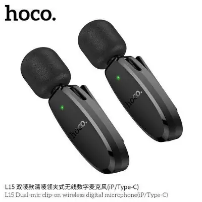 Picture of Hoco L15 Type C & Lightning Dual Mic Lavalier Wireless Microphone Black -Black