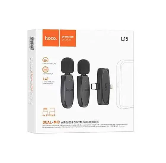 Picture of Hoco L15 Type C & Lightning Dual Mic Lavalier Wireless Microphone Black -Black
