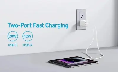 Picture of Anker 323 33W Dual Port Foldable Wall Charger Adapter -Black