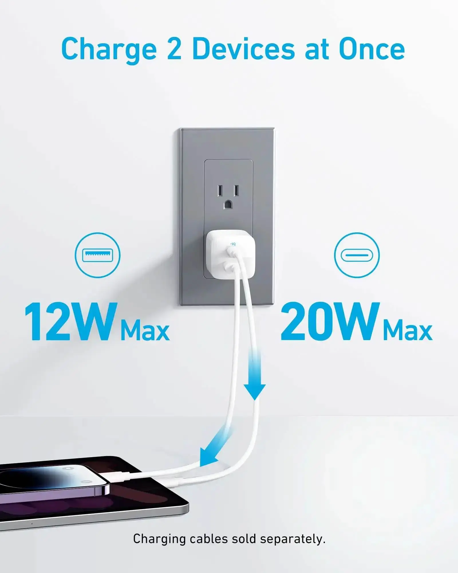 Picture of Anker 323 33W Dual Port Foldable Wall Charger Adapter -Black