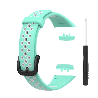 Picture of Huawei Honor Band 6 Smart watch Strap Premium Belt Solid Color Wristband Soft Replacement Sport Bracelet Strap (Mint Green & White,Freesize)