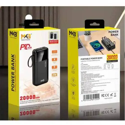 Picture of MKB PK52 PD 22.5W 20000mah Power Bank with extra Holder -Black