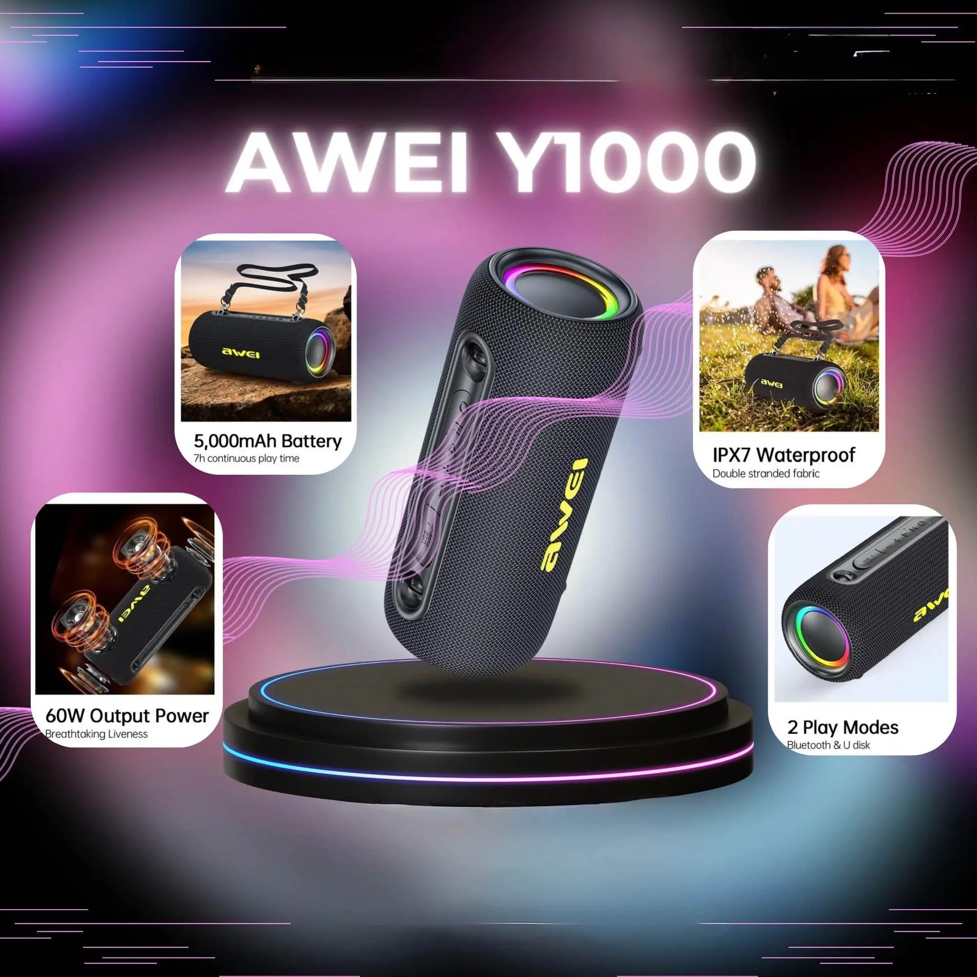 Picture of AWEI Y1000 Outdoor Waterproof Wireless Speaker -Black