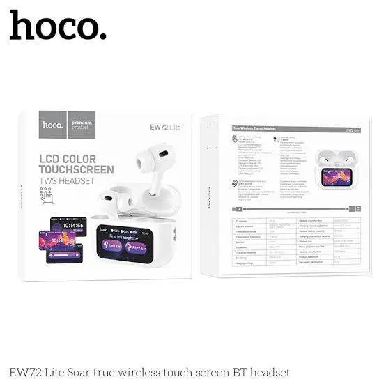 Picture of Hoco EW72 Lite | Bluetooth 5.4 TWS Touch‑screen LCD Case | ANC & Transparency Mode | 13 mm Driver, 24h Playback, IPX6 Water‑Resistant Headset -White