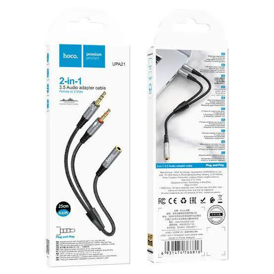 Picture of Hoco UPA21 Audio Adapter Cable For 3.5mm Female to 3.5mm 2 Male -Black
