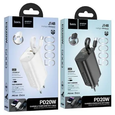 Picture of HOCO J148 Handy 5000 mAh PD20W Power Bank Adapter with Cable -Black