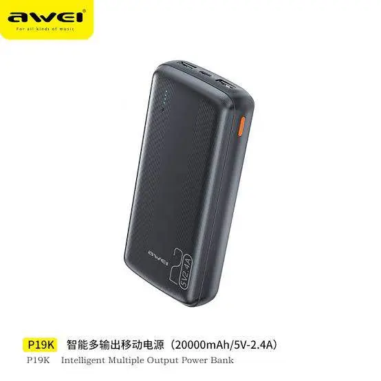 Picture of Awei P19K 20000mAh 2.4A Slim Powerbank -Black