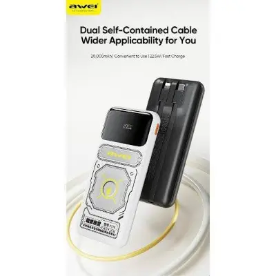 Picture of Awei Powerbank 10000mAh 22.5W P77K Integrated Cable -Black