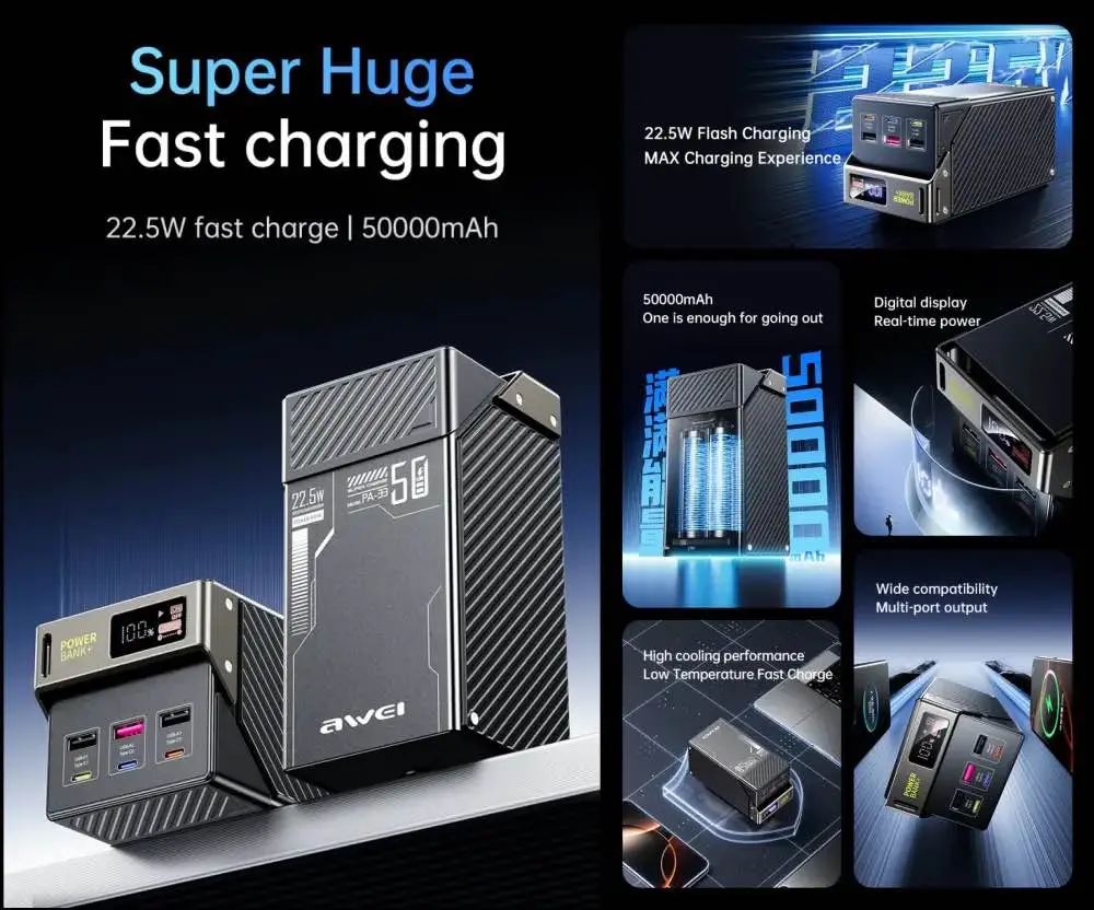 Picture of Awei PA33 50000mAh 22.5W PowerBank -Black