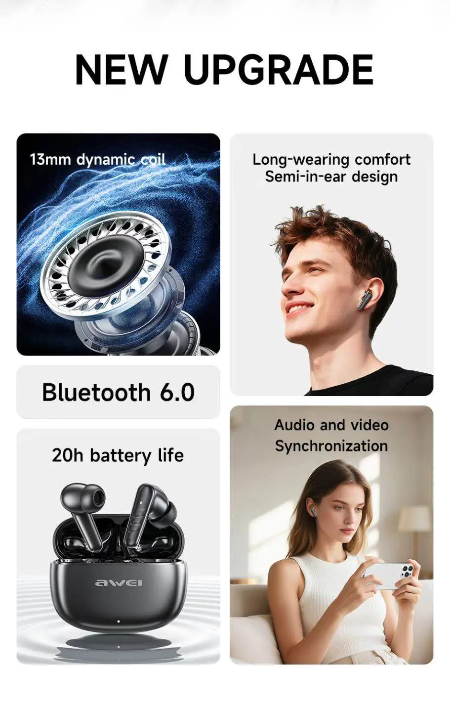 Picture of AWEI T108 True Wireless Gaming Bluetooth Headset -Black