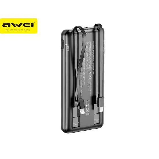 Picture of Awei P76K 10000mAh 22.5W Digital Display Dual Cable Powerbank -Black