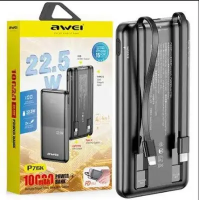 Picture of Awei P76K 10000mAh 22.5W Digital Display Dual Cable Powerbank -Black