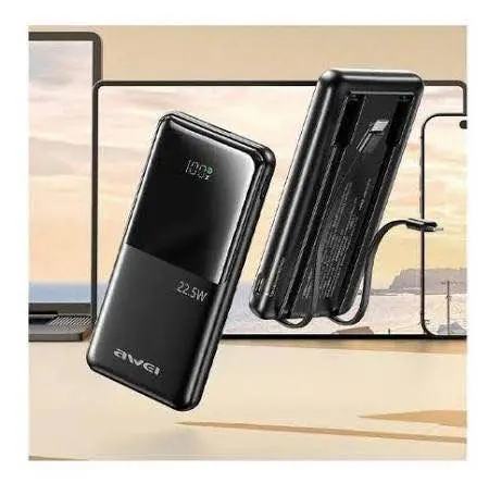 Picture of Awei P76K 10000mAh 22.5W Digital Display Dual Cable Powerbank -Black