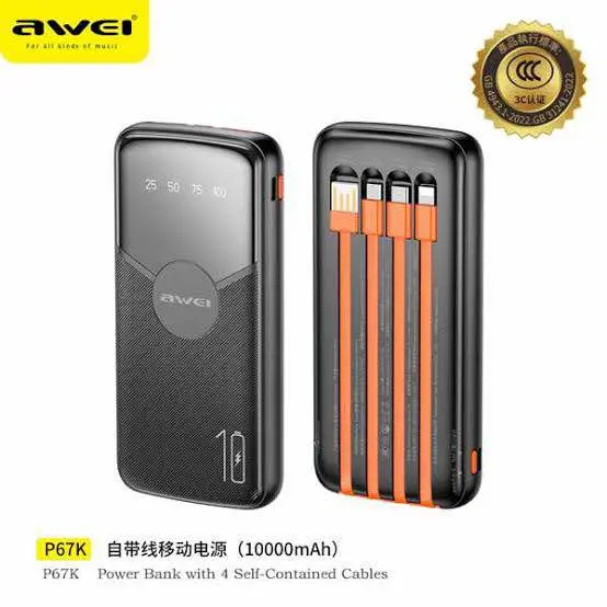 Picture of Awei P67K 10000mah Multiple Output Power Bank -Black