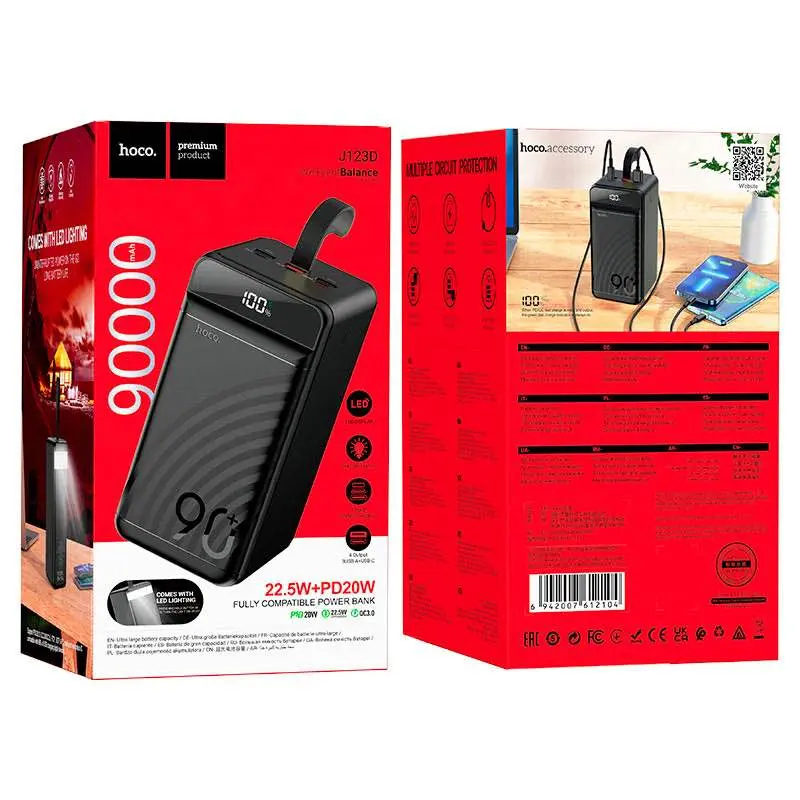 Picture of HOCO J123D 90000mAh Power Bank 22.5W Fast Charging -Black