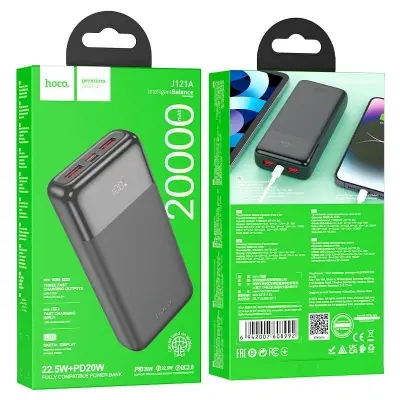 Picture of Hoco J121A Fast 22.5W+PD20W Fully Compatible Power Bank with Digital Display (20000mAh) -Black