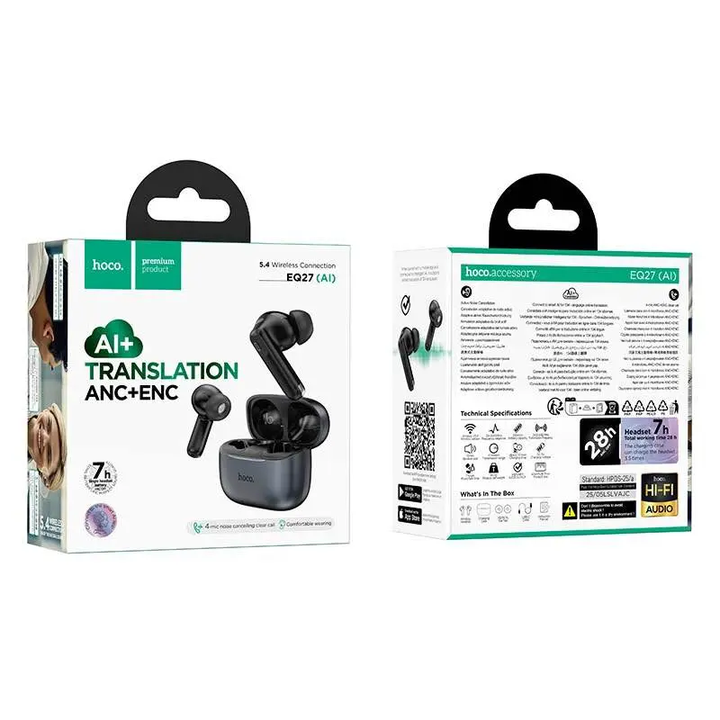 Picture of HOCO EQ27 Fun AI Translation Earbuds ANC+ENC Noise Reduction -Black