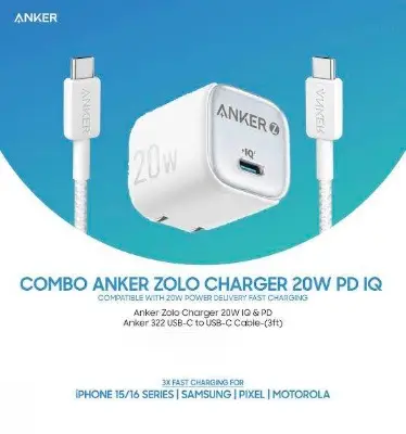Picture of Combo Anker Zolo Charger 20W IQ & PD iPhone/Samsung/Pixel -White