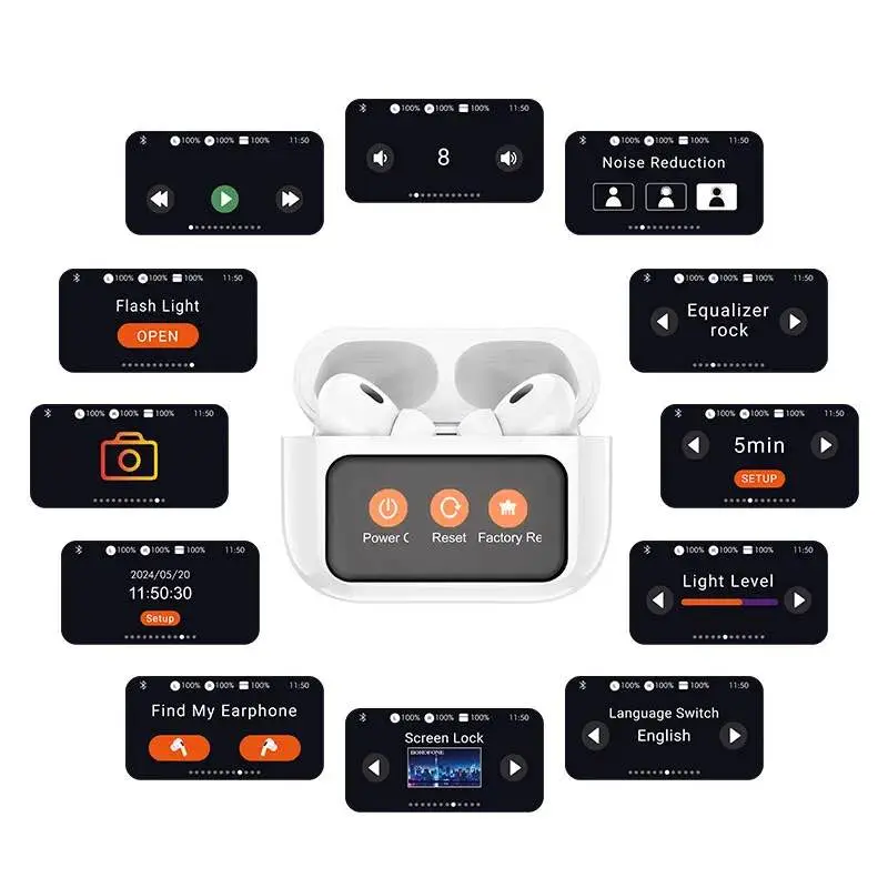 Picture of HOCO EW72 Lite Wireless Touch Screen Bluetooth Headset LED Power Display In Ear Sport Game Headphones with Charging -White