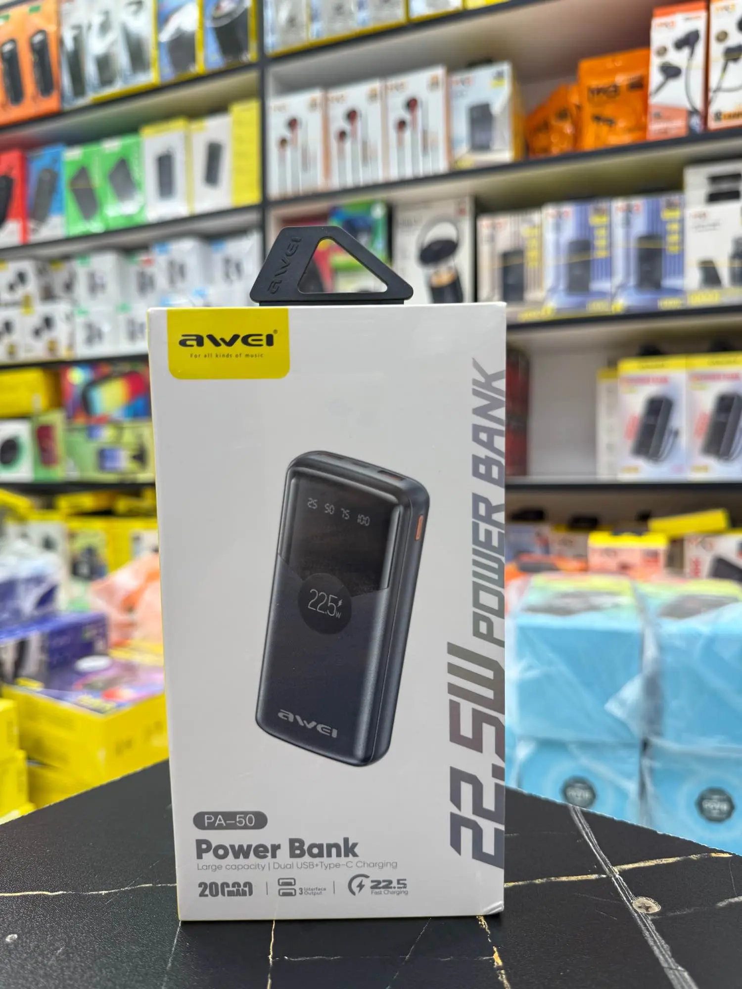 Picture of Awei PA-50 20000mah 22.5w Large Capacity Dual USB+Type C Charging With Display -Black