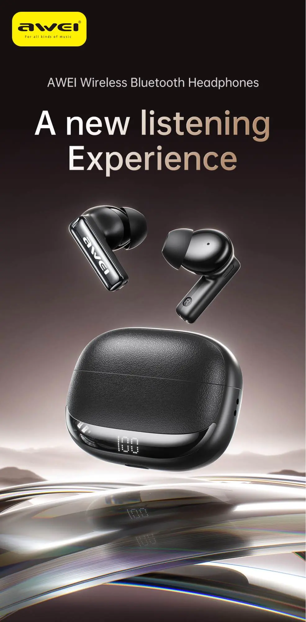 Picture of AWEI TA19ANC Noise Cancelling Bluetooth Headphones -Black