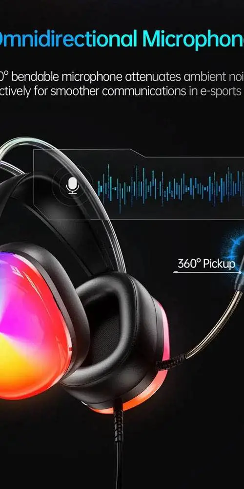 Picture of Awei GM11 Pro RGB Gaming Headphone – 7.1 Surround Sound, 50mm Drivers, USB Plug & Play -Black