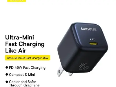 Picture of Baseus GaN Charger 45W PD Adapter For Iphone 1516 Series Macbook PicoGo GaN6 Pro Fast Charger US Black -Black