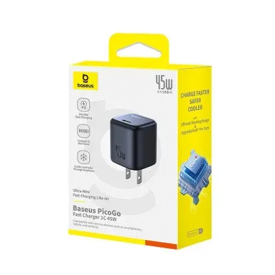 Picture of Baseus GaN Charger 45W PD Adapter For Iphone 1516 Series Macbook PicoGo GaN6 Pro Fast Charger US Black -Black