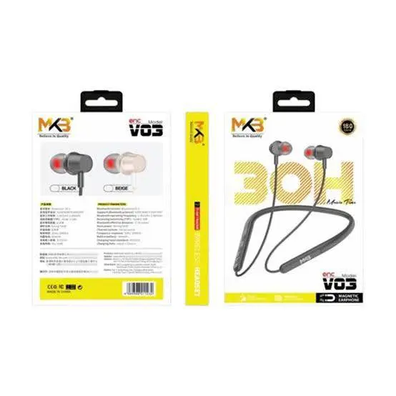 Picture of MKB V03 Magnetic Waterproof ENC Wireless Neckband -Black