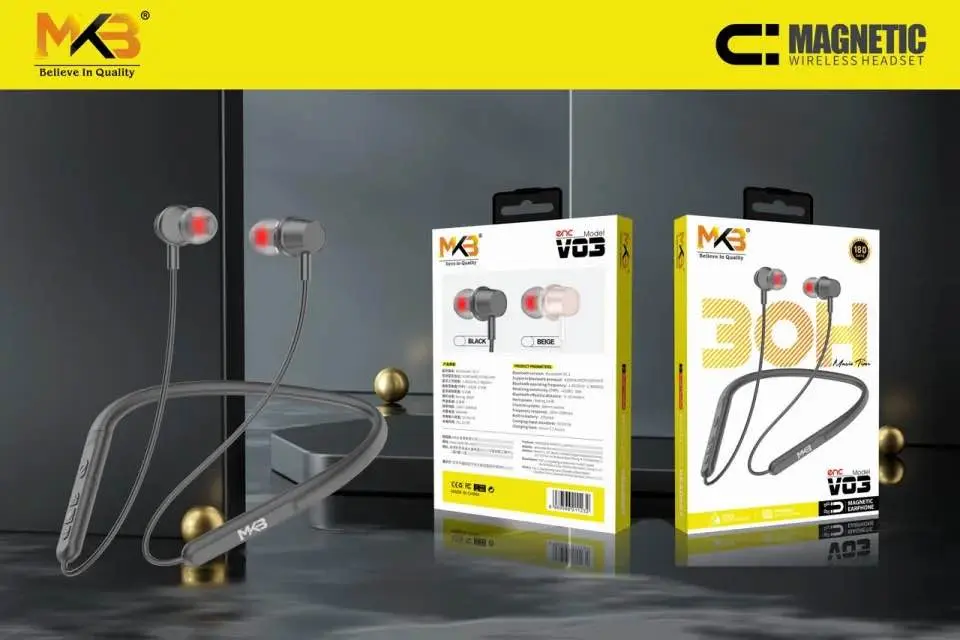 Picture of MKB V03 Magnetic Waterproof ENC Wireless Neckband -Black