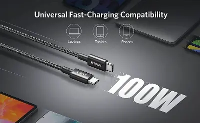 Picture of Anker 333 100W USB-C to USB-C Braided Cable – A8756 -Black