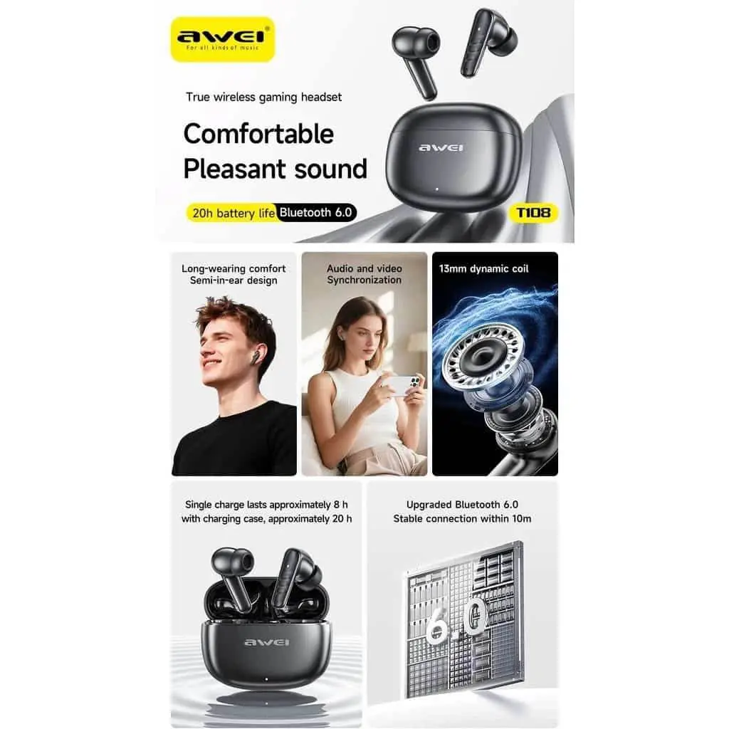 Picture of AWEI T108 True Wireless Gaming Bluetooth -Black