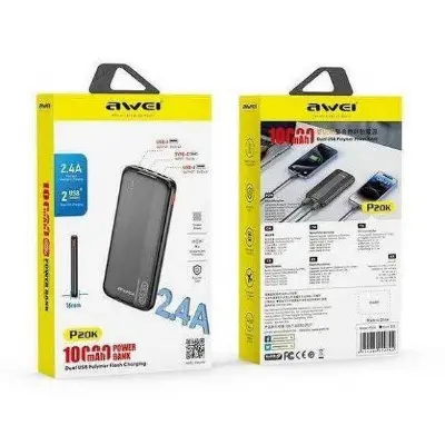 Picture of Awei P20K 10000mAh 2.4A Slim Dual Output Power bank -Black