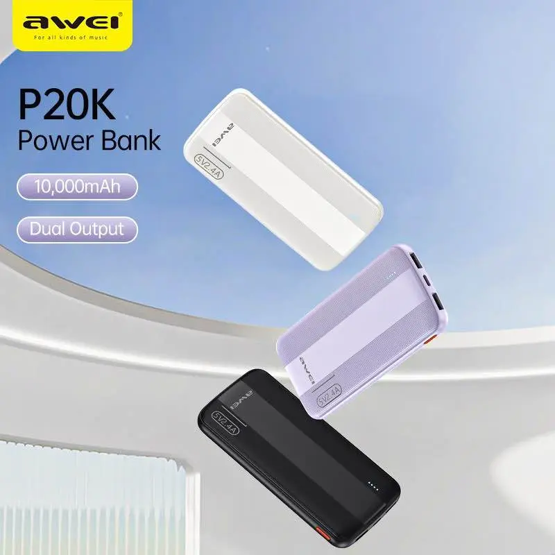 Picture of Awei P20K 10000mAh 2.4A Slim Dual Output Power bank -Black