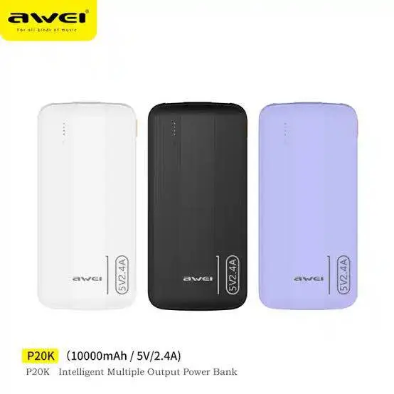 Picture of Awei P20K 10000mAh 2.4A Slim Dual Output Power bank -Black