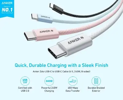Picture of Anker Zolo 240W USB C to USB C Cable -Black