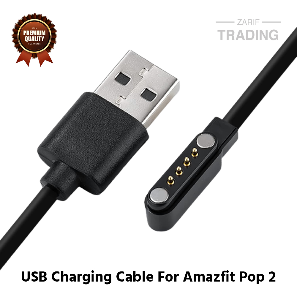 Picture of Amazfit Pop 2 Charging Cable 4 Pin High Quality USB Charger Cable USB Charging Cable Dock Bracelet Charger for Amazfit Pop 2 Smart Watch (Black)