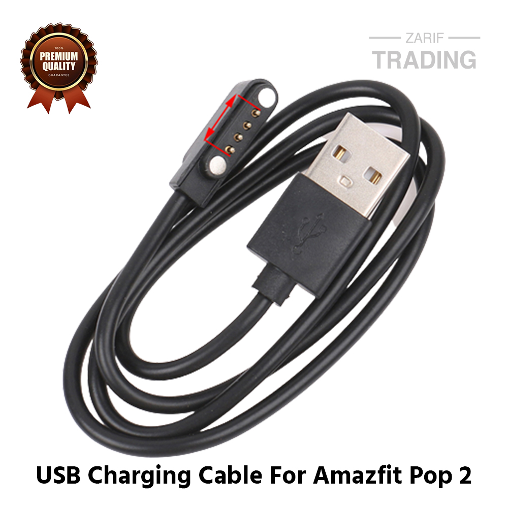 Picture of Amazfit Pop 2 Charging Cable 4 Pin High Quality USB Charger Cable USB Charging Cable Dock Bracelet Charger for Amazfit Pop 2 Smart Watch (Black)