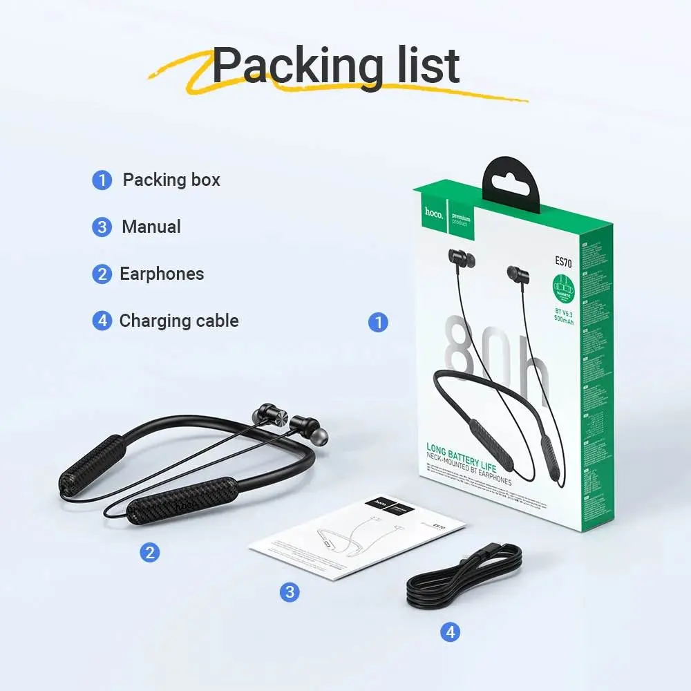 Picture of Hoco ES70 Long Battery Life Bluetooth Neckband -Black