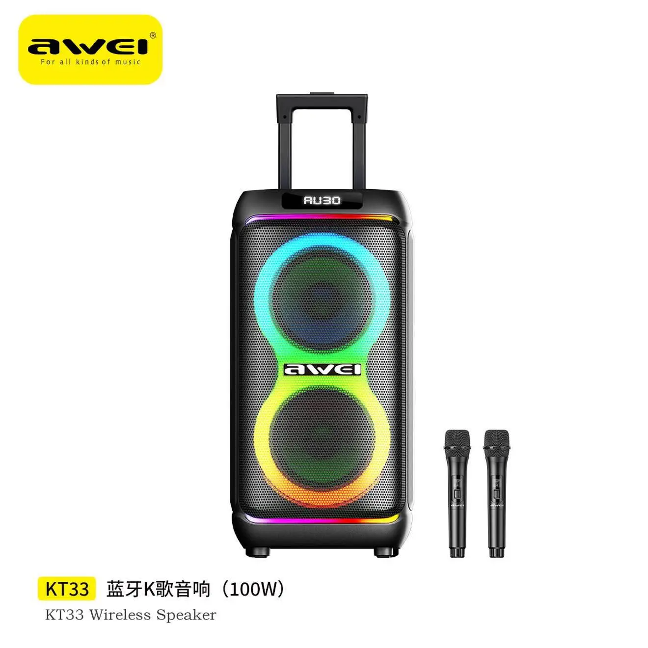 Picture of AWEI KT33 Bluetooth Speaker Troly with 2 Microphone -Black