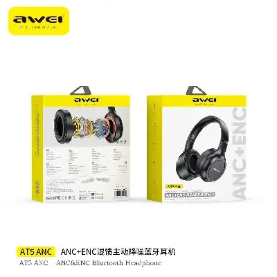 Picture of Awei AT5 ANC ENC Bluetooth Headphone 38H Playtime Deep Bass Active Noise Canceling Environment Noise Reduction HD Calls for Cellphone PC Laptop -Black