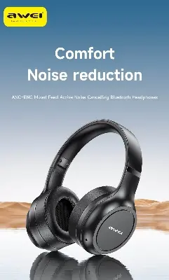 Picture of Awei AT5 ANC ENC Bluetooth Headphone 38H Playtime Deep Bass Active Noise Canceling Environment Noise Reduction HD Calls for Cellphone PC Laptop -Black
