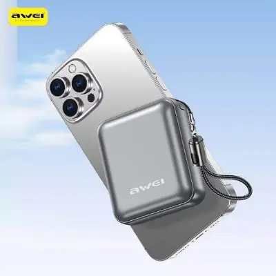 Picture of Awei PA5 10000mah 22.5w mini compact small size power bank with build in cable -Black