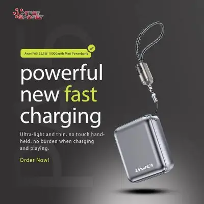Picture of Awei PA5 10000mah 22.5w mini compact small size power bank with build in cable -Black