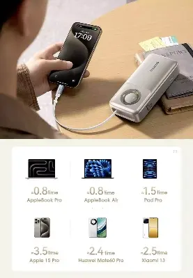 Picture of Baseus NOMOS Series 65W 20000mAh Power Bank with Built-in Retractable Type-C Cable -Black