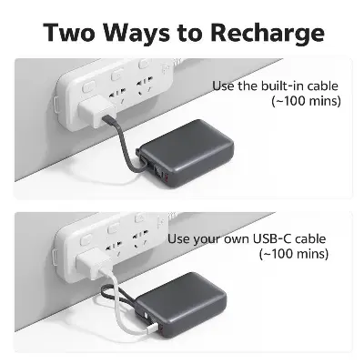 Picture of QCY 20000mAh Powerbank 45W Fast Charging with Built-in USB-C Cable -Black