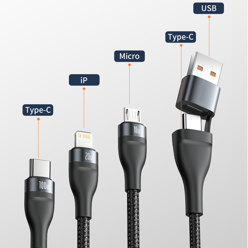 Picture of Baseus 3-in-2 100W Fast Charging Cable Type-C PD, iP PD 20W and Micro USB QC 18W with Input USB and Type-C USB Cables for Macbook Pro Samsung Xiaomi (Black)