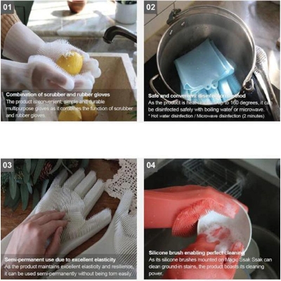 Picture of Silicone Cleaning Gloves with Wash Scrubber Reusable Brush Dish-Multicolor