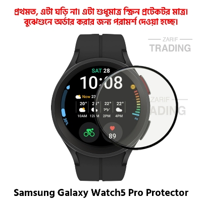 Picture of Samsung Galaxy Watch5 Pro 45mm Smart Watch Full Coverage Plastic Screen Protector (Black Border with Transparent)