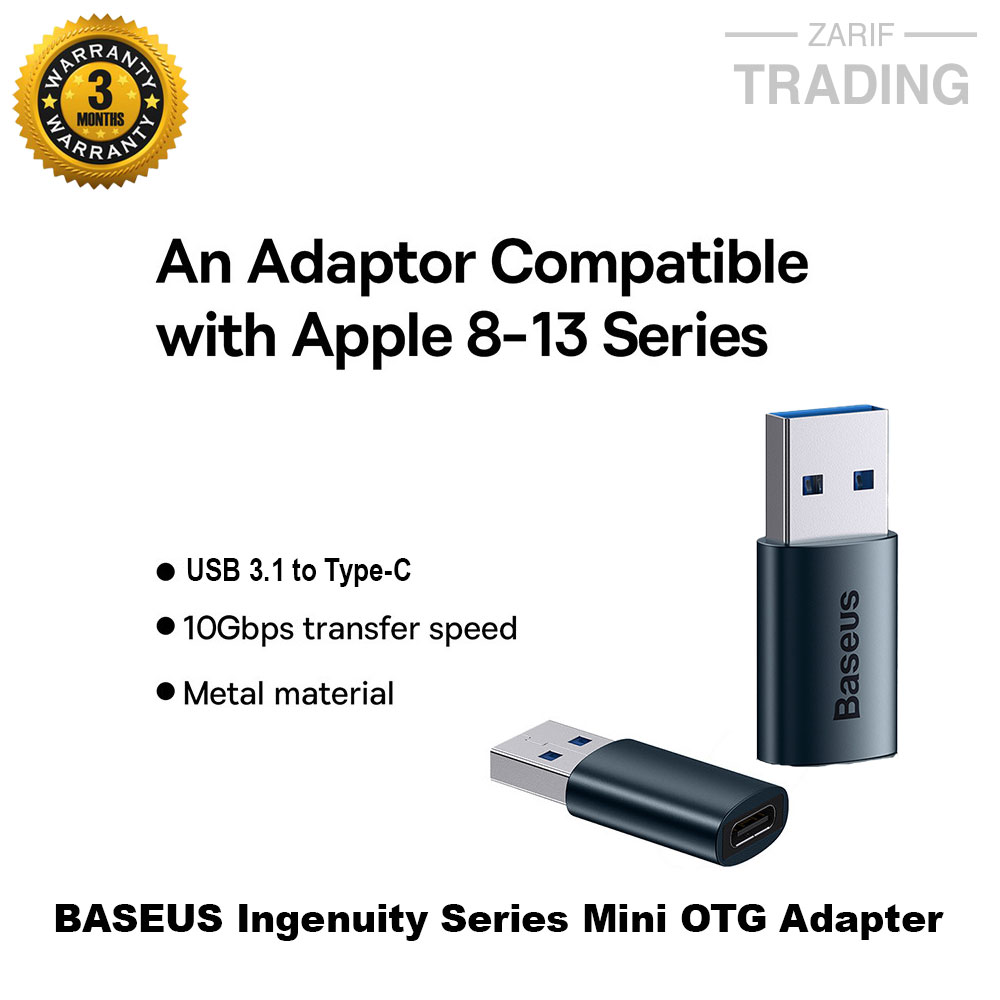 Picture of BASEUS Ingenuity Series Mini OTG Adapter USB 3.1 Male to Type-C Female Converter – Black 